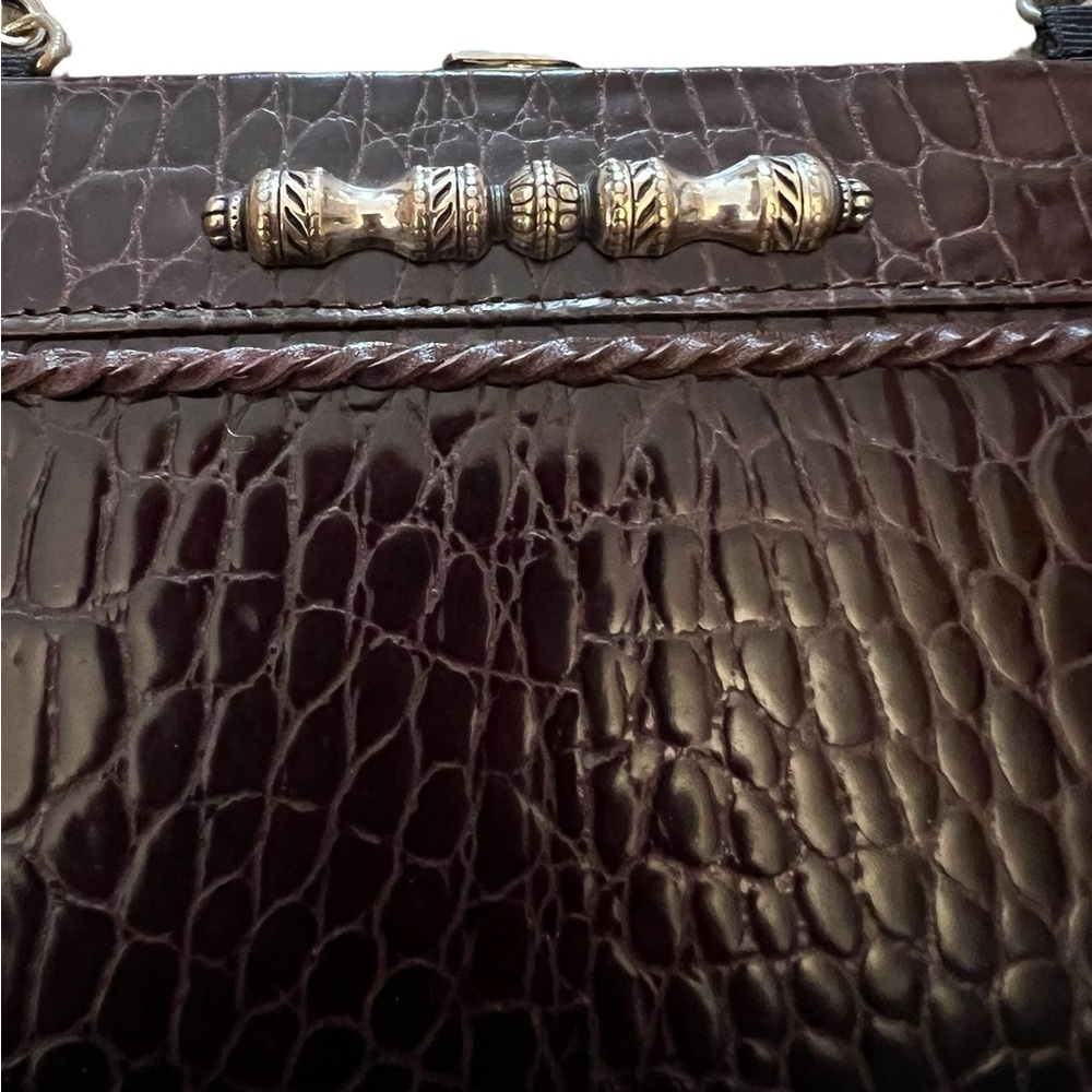 NWOT Brighton Brown Croc Embossed Leather Hinged Wallet Card Case on Chain - Picture 4 of 4